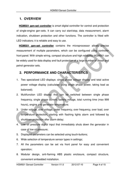 SmartGen HGM501 Manual Start Generator Controller