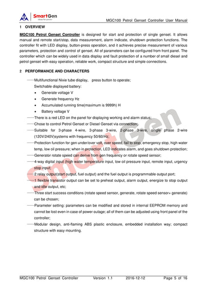 SMARTGEN MGC100 Manual/Remote Start Generator Controller Module