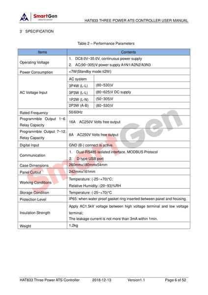 SmartGen HAT833 Three Power ATS controller