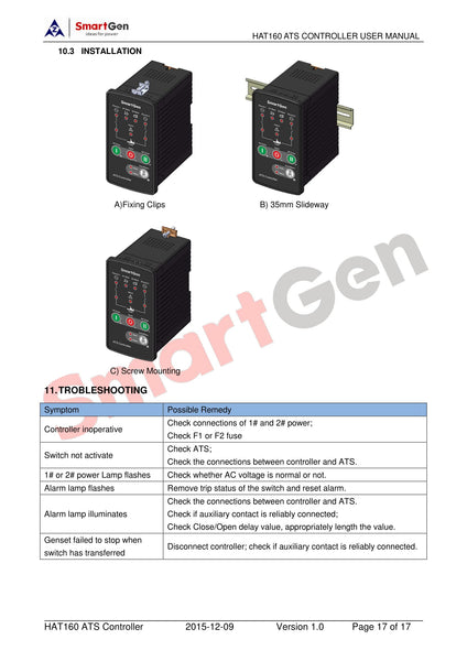 SMARTGEN HAT160 Dual Power ATS Controller