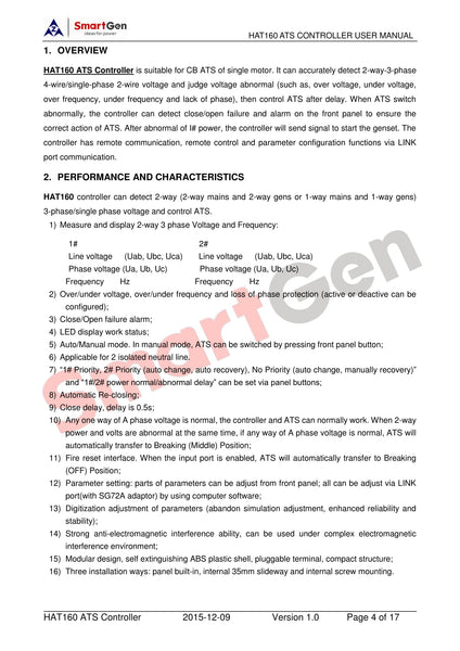 SMARTGEN HAT160 Dual Power ATS Controller