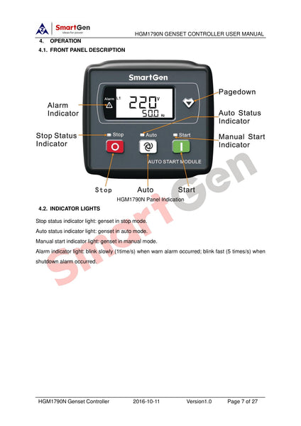 Módulo controlador de generador/bomba de arranque manual/remoto SMARTGEN HGM1790N