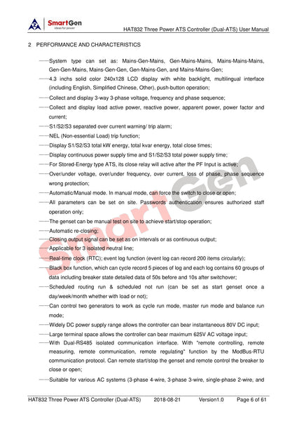 SmartGen HAT832 Three Power ATS controller