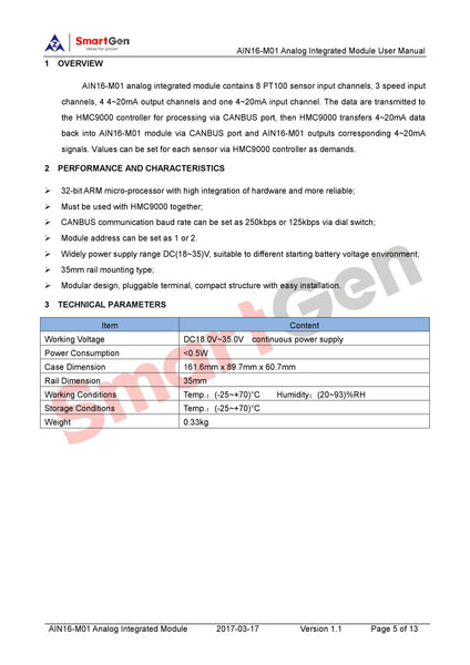 SmartGen AIN16-M01 Analog Input Module