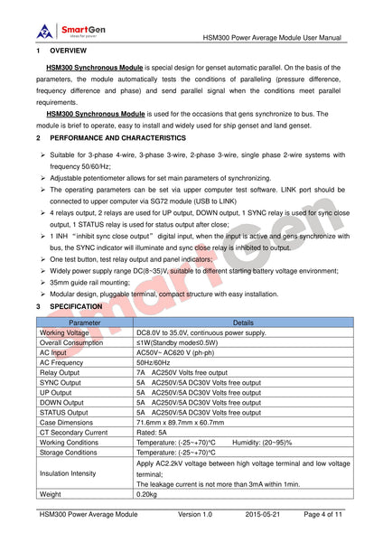 Módulo de control de sincronización SmartGen HSM300