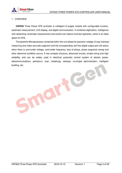 SmartGen HAT833 Three Power ATS controller