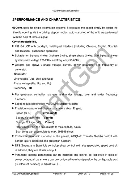 SmartGen HSC940 Gas Genset Controller