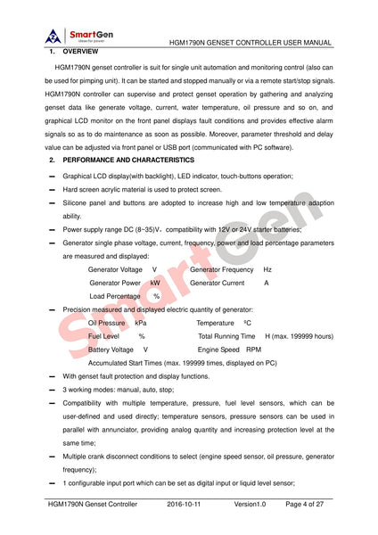 Módulo controlador de generador/bomba de arranque manual/remoto SMARTGEN HGM1790N
