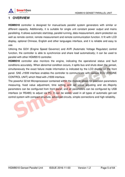 SmartGen HGM9510 Paralleled Controller