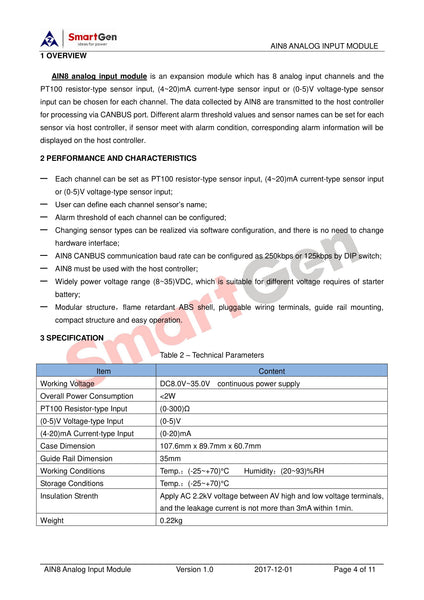 SmartGen AIN8 Analog Input Module