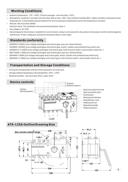 4PRO ATS-125A-4P-i Automatic Transfer Changeover Switch, 125A, 120/208V, 60Hz