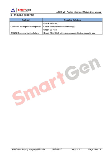 SmartGen AIN16-M01 Analog Input Module