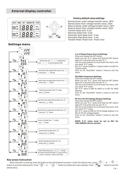 4PRO ATS-125A-4P-i Automatic Transfer Changeover Switch, 125A, 230/400V, 50Hz