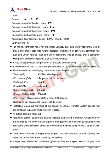 SmartGen HGM9310MPU Single Unit Self-start Genset Controller