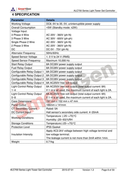 SmartGen ALC704 light tower Controller