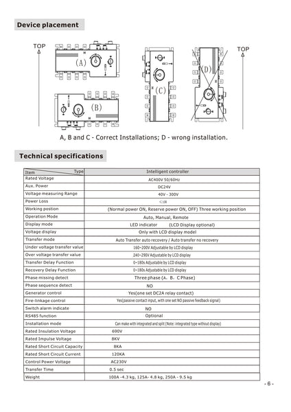 4PRO ATS-630A-4P-i Automatic Transfer Changeover Switch, 630A, 120/208V, 60Hz