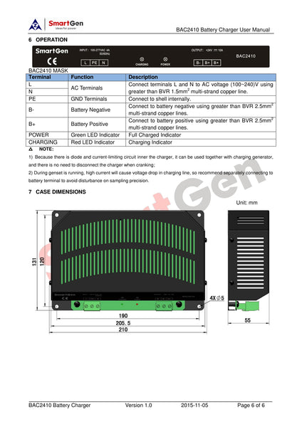 Cargador de batería para generador SMARTGEN BAC2410-24V