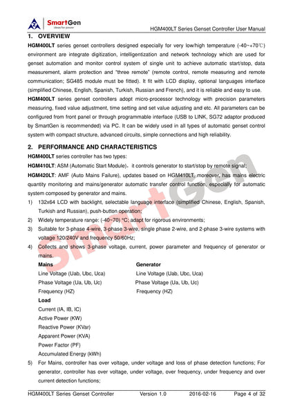 SMARTGEN HGM420N AMF Genset Controller