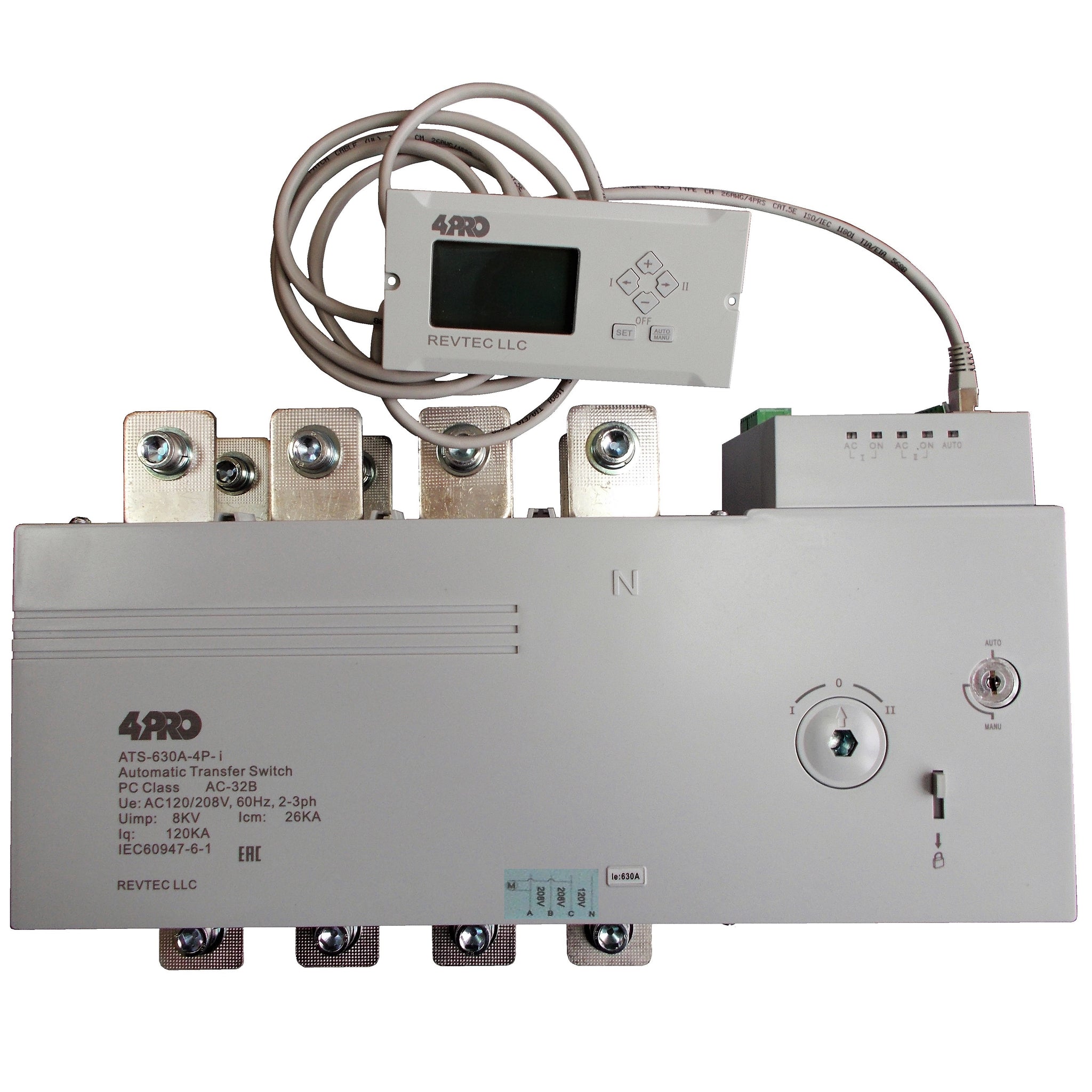 4PRO ATS-630A-4P-i Automatic Transfer Changeover Switch, 630A, 120/208V, 60Hz