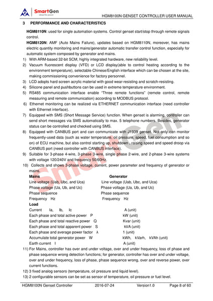 SmartGen HGM8110CAN Low Temperature Controller Genset Controller