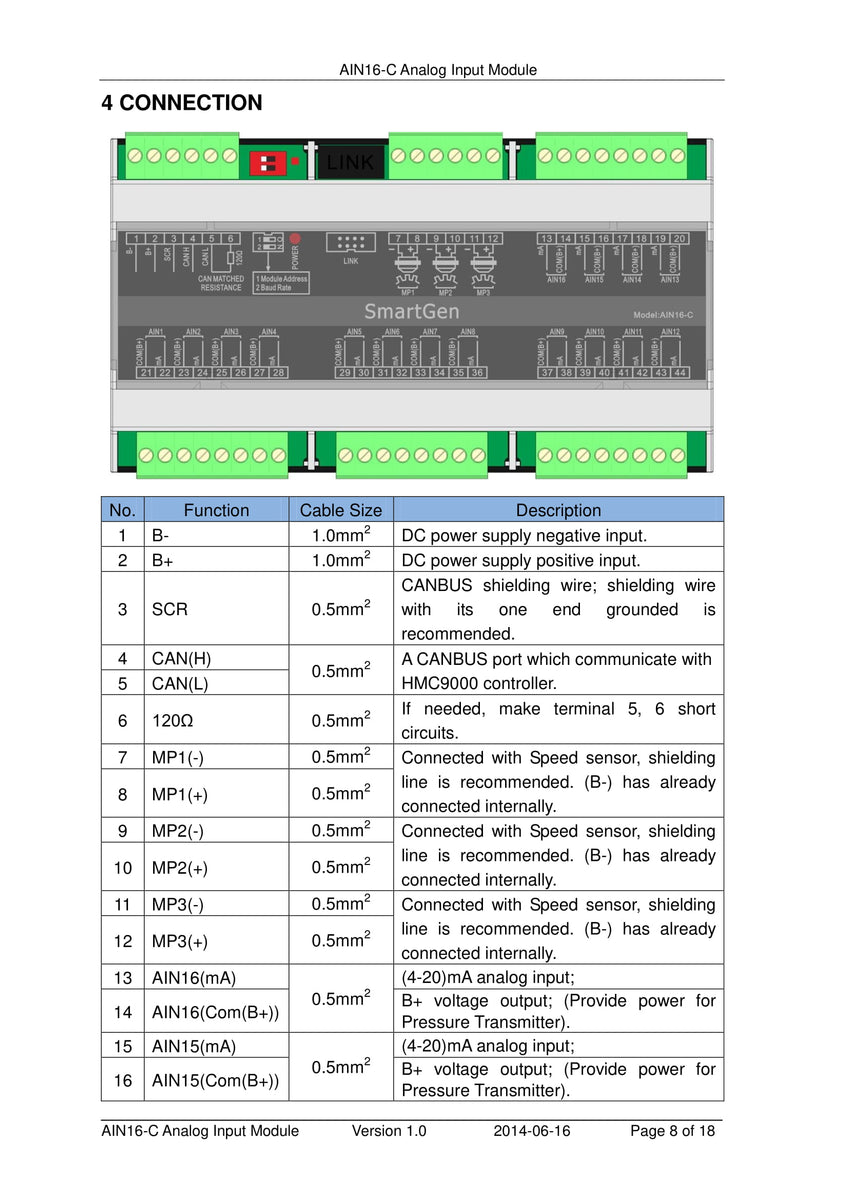 SmartGen AIN16-C Analog Input Module – AUTO POWER SWITCHING