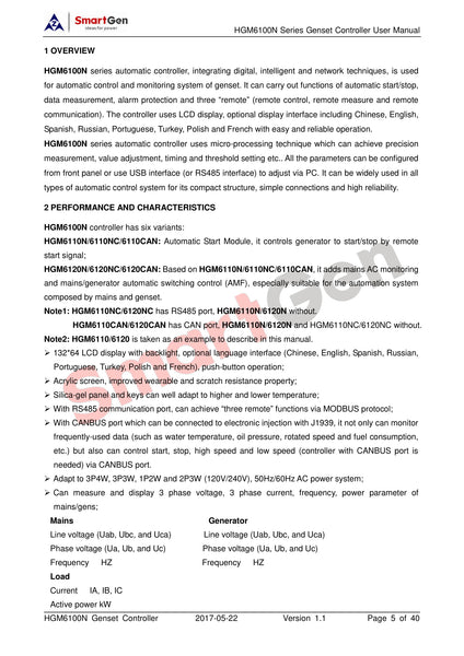 SmartGen HGM6110N Single Unit Self-start Genset Controller