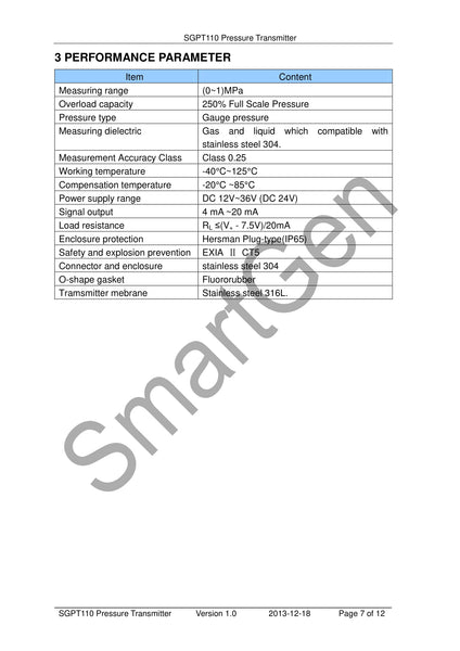 SmartGen SGPT110 Pressure transmitter