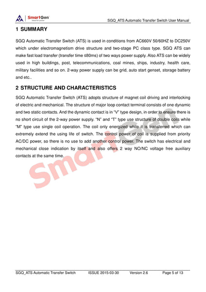 SMARTGEN SGQ125A-4P Automatic Transfer Switch (ATS), N Type