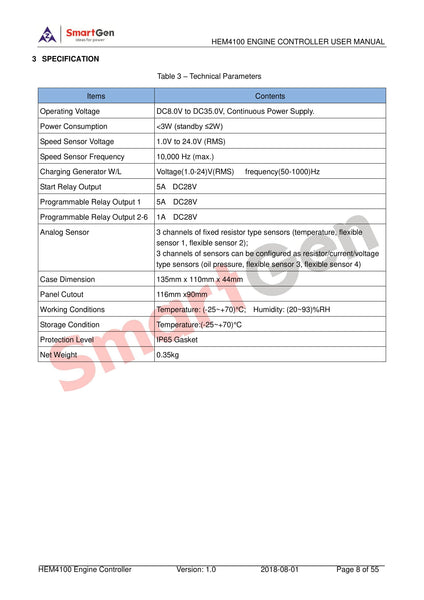 SmartGen HEM4100 Relay Speed Regulation Output Engine Controller