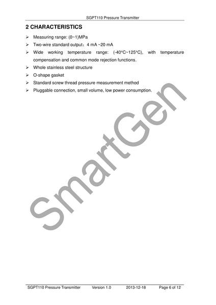 SmartGen SGPT110 Pressure transmitter