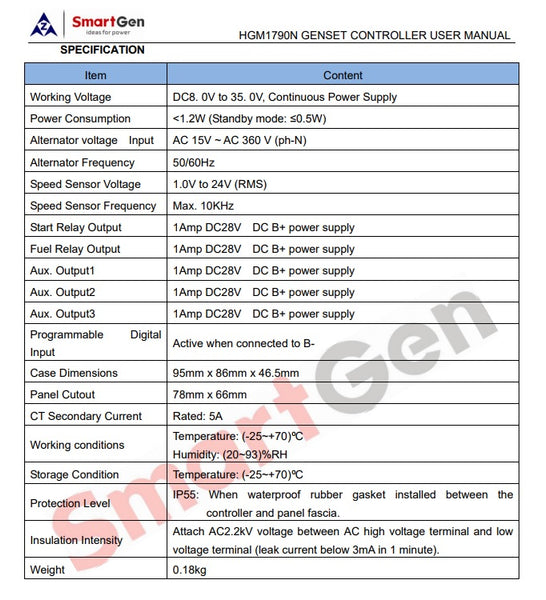 SMARTGEN HGM1790N Manual/Remote Start Generator/Pump Controller Module