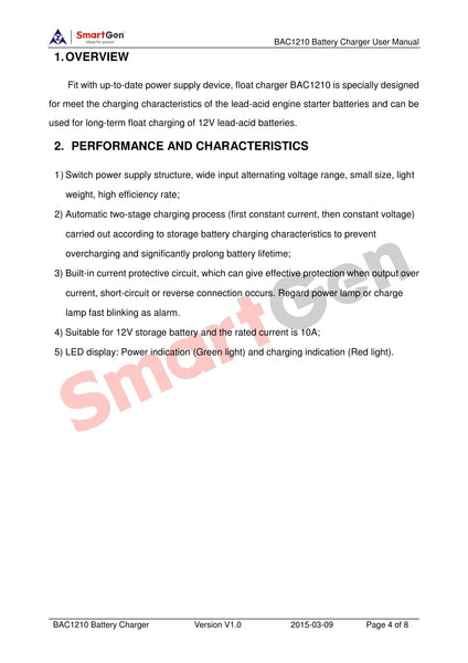 SMARTGEN BAC1210-12V Generator Battery Charger