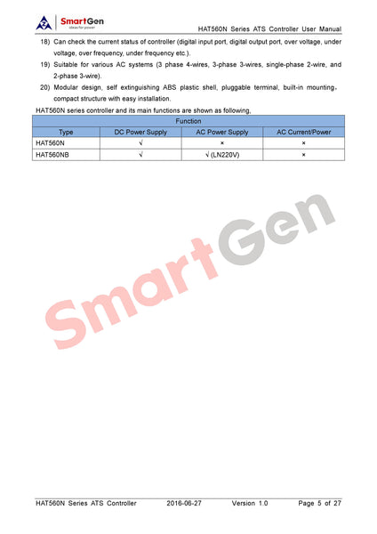 SMARTGEN HAT560NB Dual Power ATS Controller