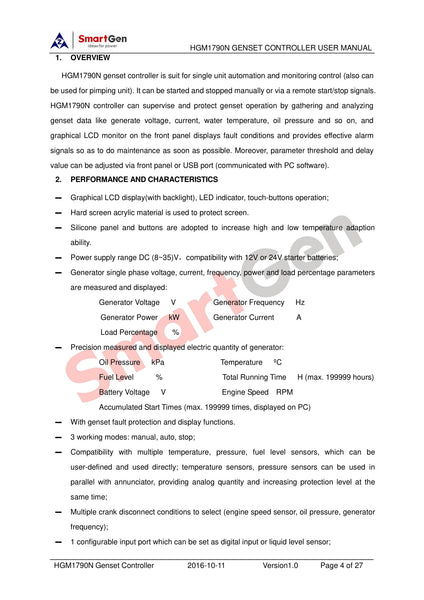 SMARTGEN HGM1790N Manual/Remote Start Generator/Pump Controller Module