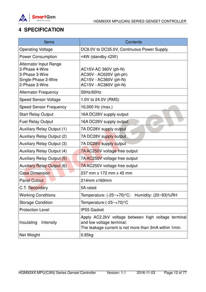 SmartGen HGM9310MPU Single Unit Self-start Genset Controller