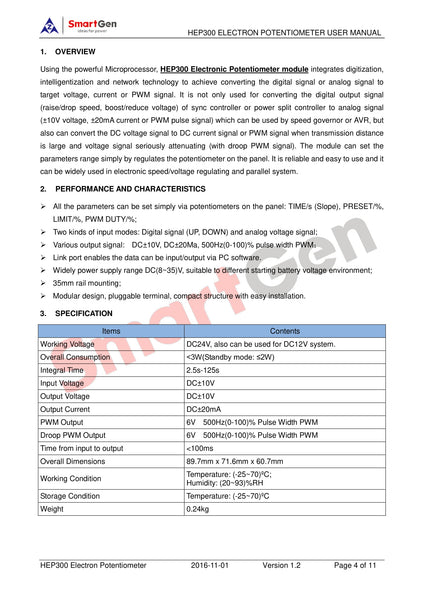 SmartGen HEP300 Electronic Potentiometer