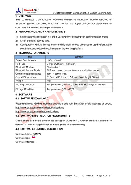 SmartGen SGB100 Bluetooth Communication Module