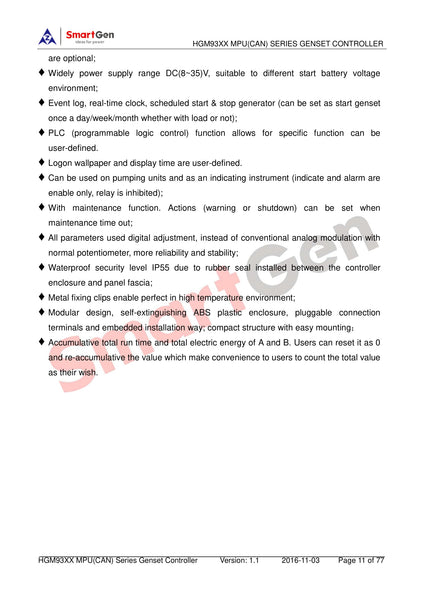 SmartGen HGM9310MPU Single Unit Self-start Genset Controller