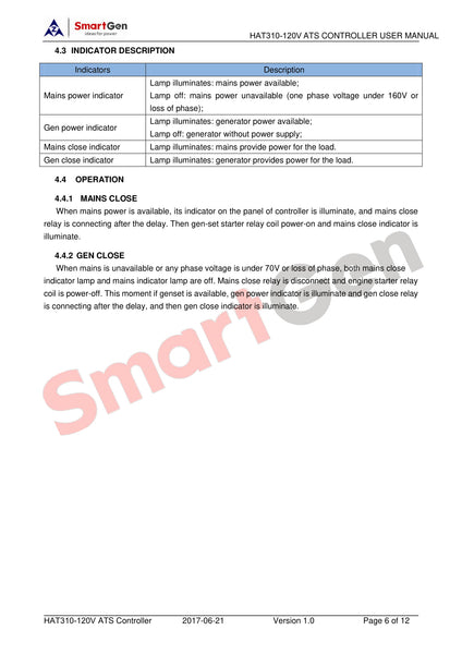 SMARTGEN HAT310 Dual Power ATS Controller 230/400 VAC